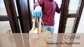  Presentation with grocery bag - Audience pleasing slide set consisting of delivery-man-gives-the-bag backdrop and a coral colored foreground