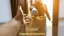  Presentation with grocery bag - Slide deck featuring delivery-man-gives-the-bag background and a tawny brown colored foreground