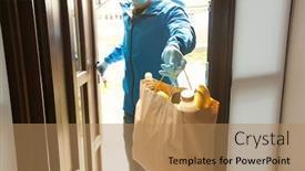  Presentation with grocery bag - Cool new theme with delivery-man-gives-the-bag backdrop and a coral colored foreground