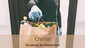  Presentation with grocery bag - Beautiful PPT layouts featuring delivery-man-gives-the-bag backdrop and a coral colored foreground