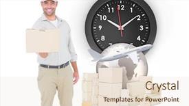  Presentation with logistics - Colorful presentation enhanced with delivery man giving package backdrop and a  colored foreground