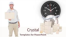  Presentation with logistics - Amazing presentation theme having delivery man giving package backdrop and a  colored foreground