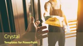  Presentation with home - Slides having delivery-man-handing-the-parcels background and a tawny brown colored foreground