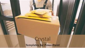  Presentation with home - Slide deck consisting of delivery-man-handing-the-parcels background and a coral colored foreground