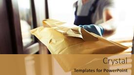  Presentation with home - Cool new PPT layouts with delivery-man-handing-the-parcels backdrop and a gold colored foreground