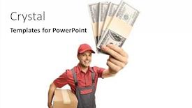  Presentation with cardboard - Colorful slide set enhanced with delivery-man-holding-a-cardboard backdrop and a white colored foreground