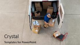  Presentation with courier delivery - Amazing theme having delivery man holding cardboard box backdrop and a mint green colored foreground