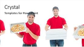  Presentation with pizza delivery - Presentation enhanced with delivery man holding pizza collage background and a white colored foreground