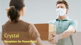  Presentation with rubber gloves - PPT layouts enhanced with delivery-man-in-medical-rubber background and a tawny brown colored foreground