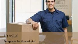  Presentation with stack - Amazing presentation having delivery-man-in-uniform-posing backdrop and a coral colored foreground