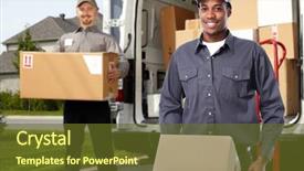  Presentation with shipping company - Beautiful slide deck featuring delivery man near shipping truck backdrop and a tawny brown colored foreground