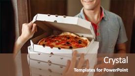  Presentation with pizza delivery - Audience pleasing PPT theme consisting of delivery man shows pizza backdrop and a  colored foreground