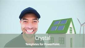  Presentation with windmill - Amazing PPT theme having delivery man standing by house backdrop and a gray colored foreground