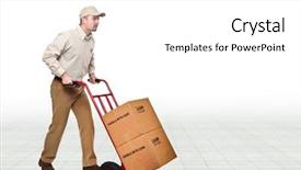  Presentation with truck - Slide set featuring delivery man wirh hand truck background and a white colored foreground