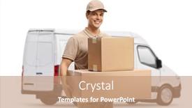  Presentation with delivery van - Cool new slide set with delivery-man-with-a-van backdrop and a coral colored foreground