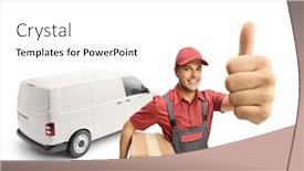  Presentation with delivery van - Audience pleasing PPT theme consisting of delivery-man-with-a-white backdrop and a white colored foreground