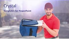  Presentation with sun flares on a blue - Presentation design enhanced with delivery man with blue bag background and a sky blue colored foreground