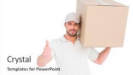  Presentation with pharmaceutical delivery - Amazing presentation theme having delivery man with cardboard box backdrop and a white colored foreground