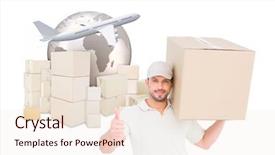  Presentation with cardboard - Presentation theme with delivery man with cardboard box background and a  colored foreground