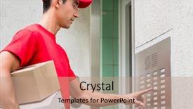  Presentation with cardboard - Amazing presentation having delivery man with cardboard boxes backdrop and a coral colored foreground