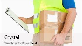  Presentation with note - Audience pleasing slide deck consisting of delivery man with delivery note backdrop and a white colored foreground