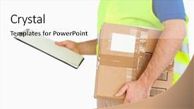  Presentation with delivery rider - Theme with delivery man with delivery note background and a white colored foreground