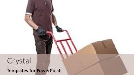  Presentation with covid - PPT theme having delivery-man-with-mask background and a coral colored foreground