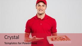  Presentation with pizza delivery - Beautiful presentation featuring delivery man with pizza backdrop and a crimson colored foreground