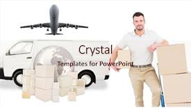  Presentation with logistics - Audience pleasing PPT theme consisting of delivery man with trolley backdrop and a lemonade colored foreground