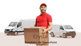  Presentation with delivery van - Theme consisting of delivery-man-with-white-vans background and a coral colored foreground