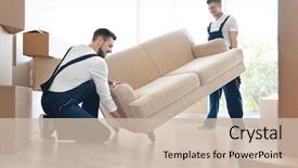  Presentation with new home - Amazing presentation theme having delivery men moving sofa backdrop and a soft green colored foreground