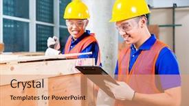  Presentation with construction container - Colorful theme enhanced with delivery on a tower backdrop and a coral colored foreground