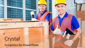  Presentation with construction container - Audience pleasing slides consisting of delivery on a tower backdrop and a coral colored foreground