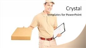  Presentation with older person holding pills - Beautiful slide deck featuring delivery person delivering a packet backdrop and a white colored foreground