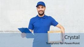  Presentation with logistics - Presentation theme featuring delivery service mail logistics people background and a light blue colored foreground