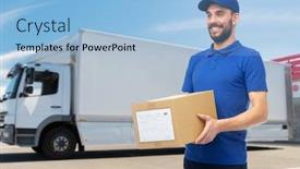  Presentation with people street - Audience pleasing presentation theme consisting of delivery-service-mail-people-logistics backdrop and a light blue colored foreground