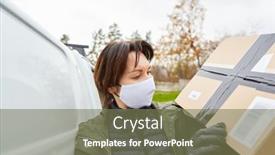  Presentation with checks - Colorful PPT layouts enhanced with delivery-service-parcel-carrier backdrop and a violet colored foreground