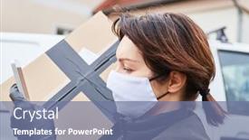  Presentation with checks - Slides having delivery-service-parcel-carrier background and a seafoam green colored foreground