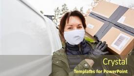  Presentation with delivery van - Beautiful PPT theme featuring delivery-service-parcel-carrier backdrop and a tawny brown colored foreground