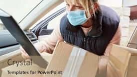  Presentation with checks - PPT layouts having delivery-service-parcel-carrier background and a coral colored foreground