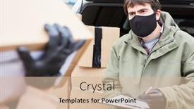  Presentation with checks - Cool new slide deck with delivery-service-team-with-face backdrop and a soft green colored foreground