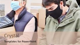  Presentation with loading - Slide set with delivery-service-team-with-face background and a lemonade colored foreground