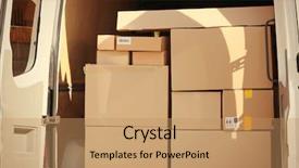  Presentation with express delivery - PPT layouts consisting of delivery service van loaded background and a coral colored foreground