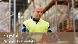  Presentation with scotch tape - Colorful slide deck enhanced with delivery shipment people and export backdrop and a coral colored foreground