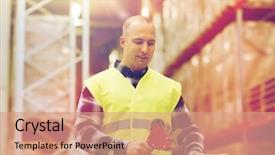  Presentation with scotch tape - PPT layouts featuring delivery shipment people and export background and a coral colored foreground