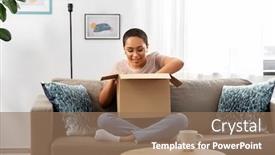  Presentation with shipping - PPT theme consisting of delivery-shipping-and-people-concept background and a coral colored foreground