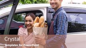  Presentation with grocery bag - Colorful presentation enhanced with delivery-staff-giving-grocery-bag backdrop and a coral colored foreground