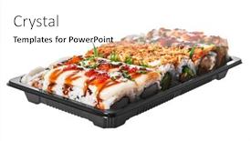  Presentation with sushi - PPT theme consisting of delivery-tray-of-uramaki-sushi background and a  colored foreground