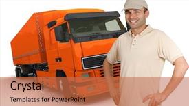  Presentation with delivery van - PPT theme with delivery van - isolated image of a man background and a coral colored foreground
