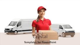  Presentation with boxes - Presentation theme enhanced with delivery-woman-holding-boxes background and a coral colored foreground